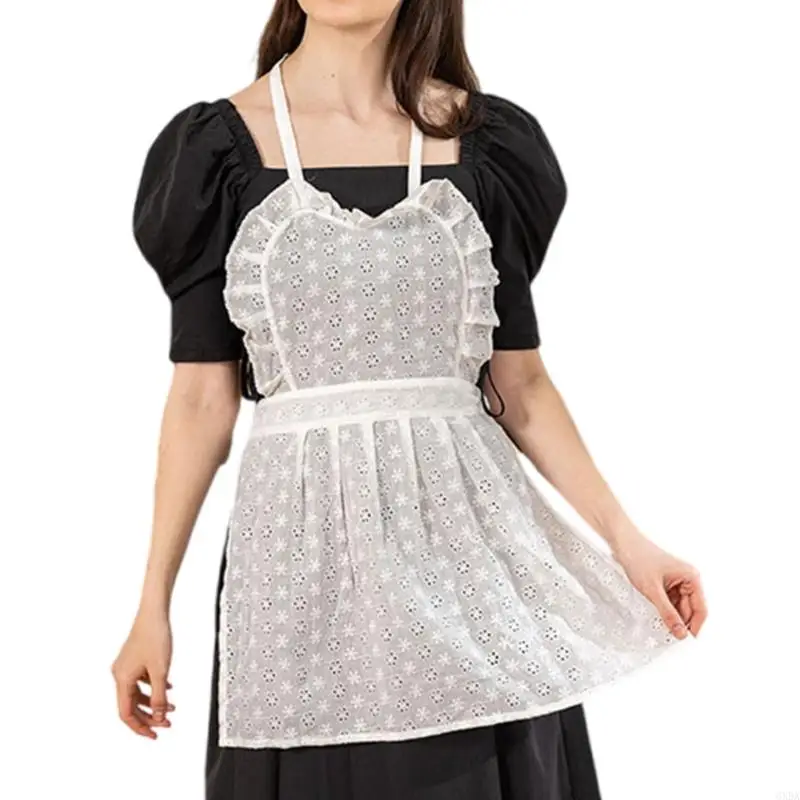 مآزر الطهي في المطبخ مع مآزر الطهاة مع الأشرطة القابلة للتعديل للنساء الفتيات جميلة مآزر الكشكشة المجوفة 6xda