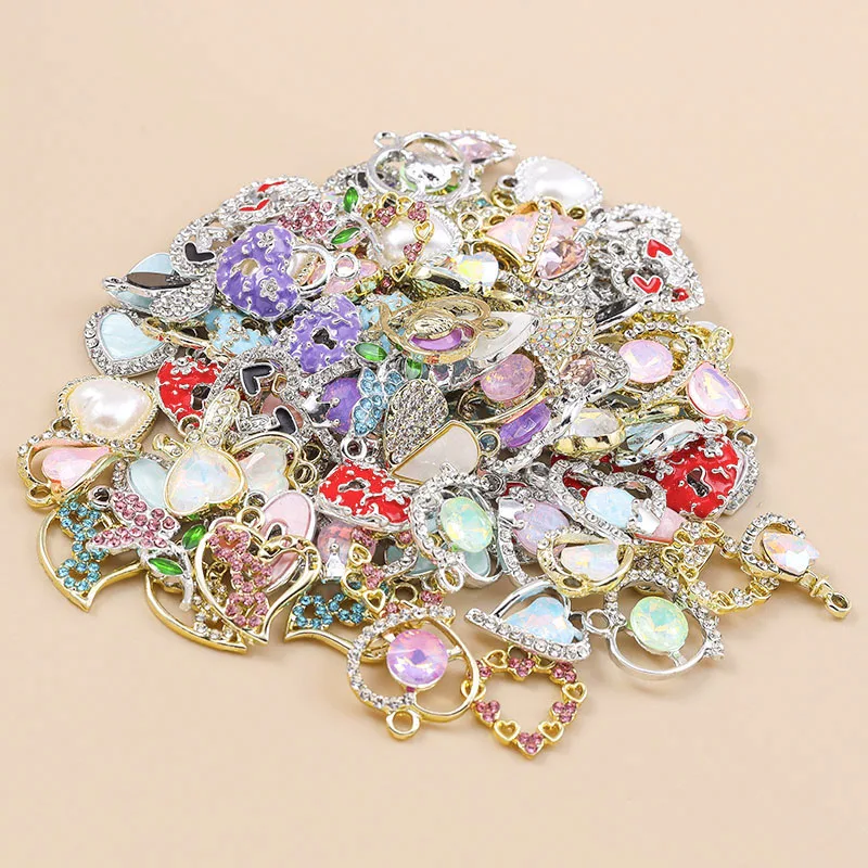Leslie 10pcs Sparking Crystal CZ Love Hearts Charms Pendants for Jewelry Making DIY Earrings Necklace Accessories Supplies