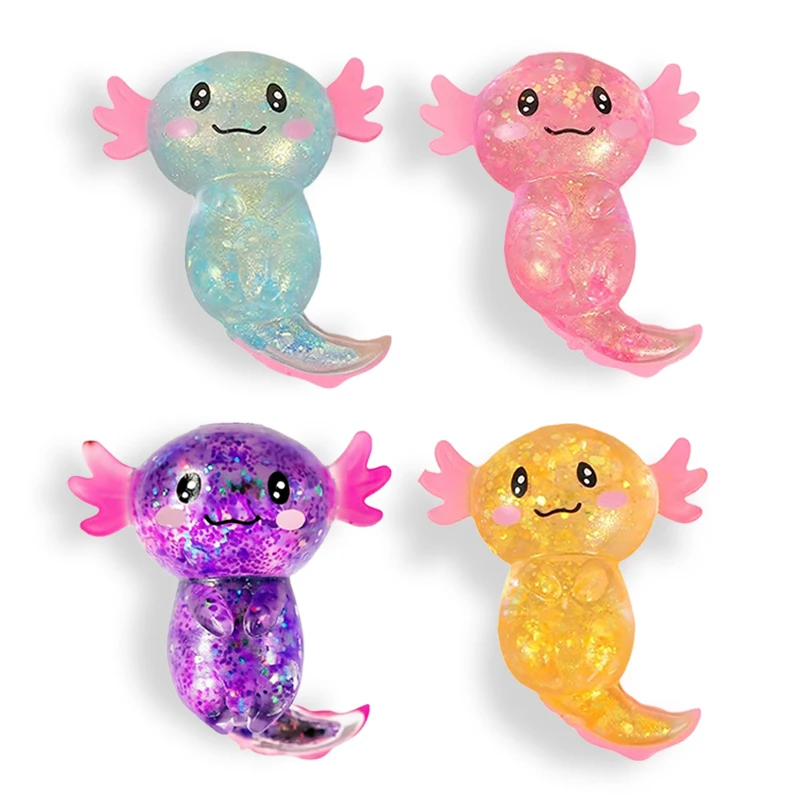 2pcs/set Colorful Salamander Maltose Fidgets Toys Squishy Malt Sugar Filled Stretchy Axolotl Fun Squeeze Anti-Anxiety Gift
