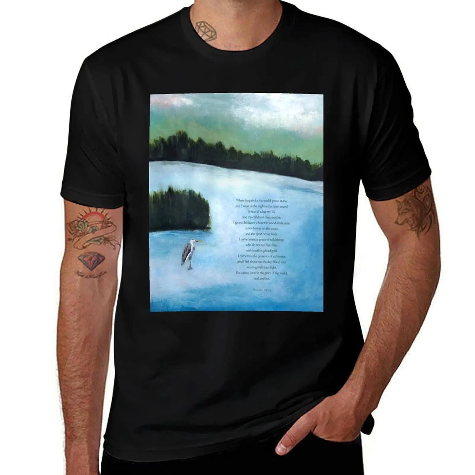 T-shirt à manches courtes décontracté pour tous les jours avec peinture poétique « Ode aux choses sauvages » inspirée du poème de Wendell Berry