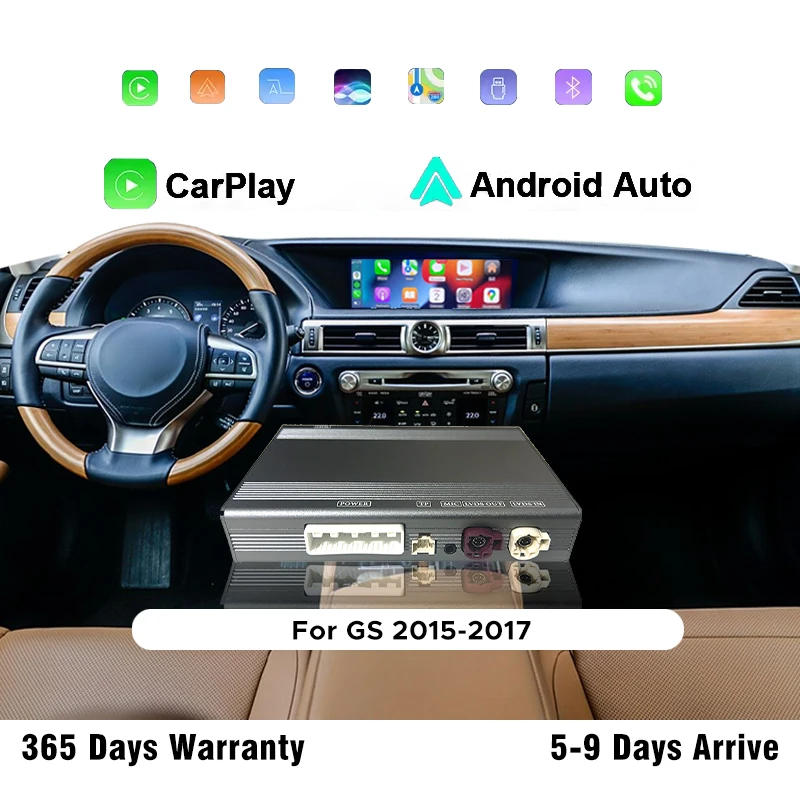 Wireless CarPlay Android Auto Adapter for Lexus GS 2012-2017 Plug & Play Mirror Link Navigation OEM Controls Fast Connection