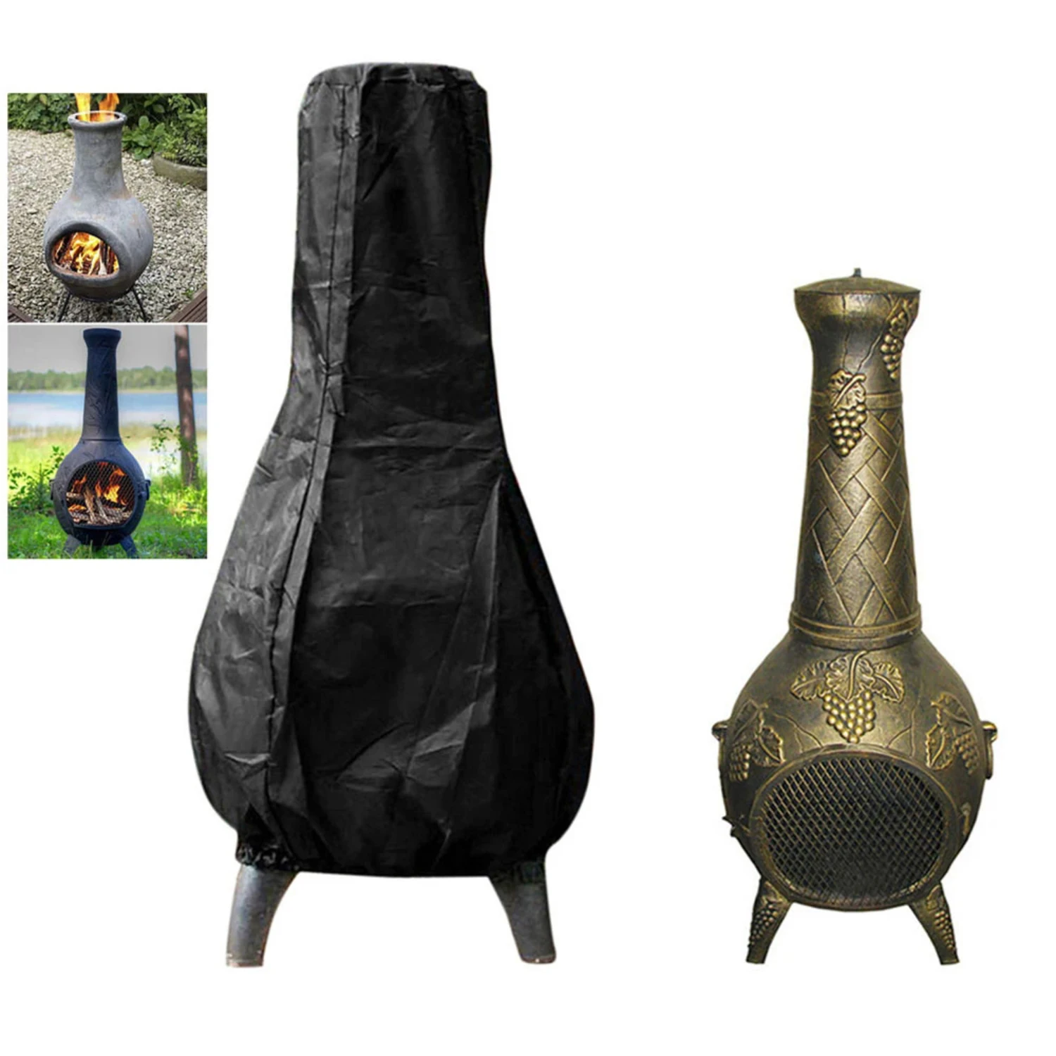 Outdoor Chiminea Cover Waterproof Protective Sleeve Fireplace Cover Camp Heater Bag Heating Covers Warmer Heating Stove Tent