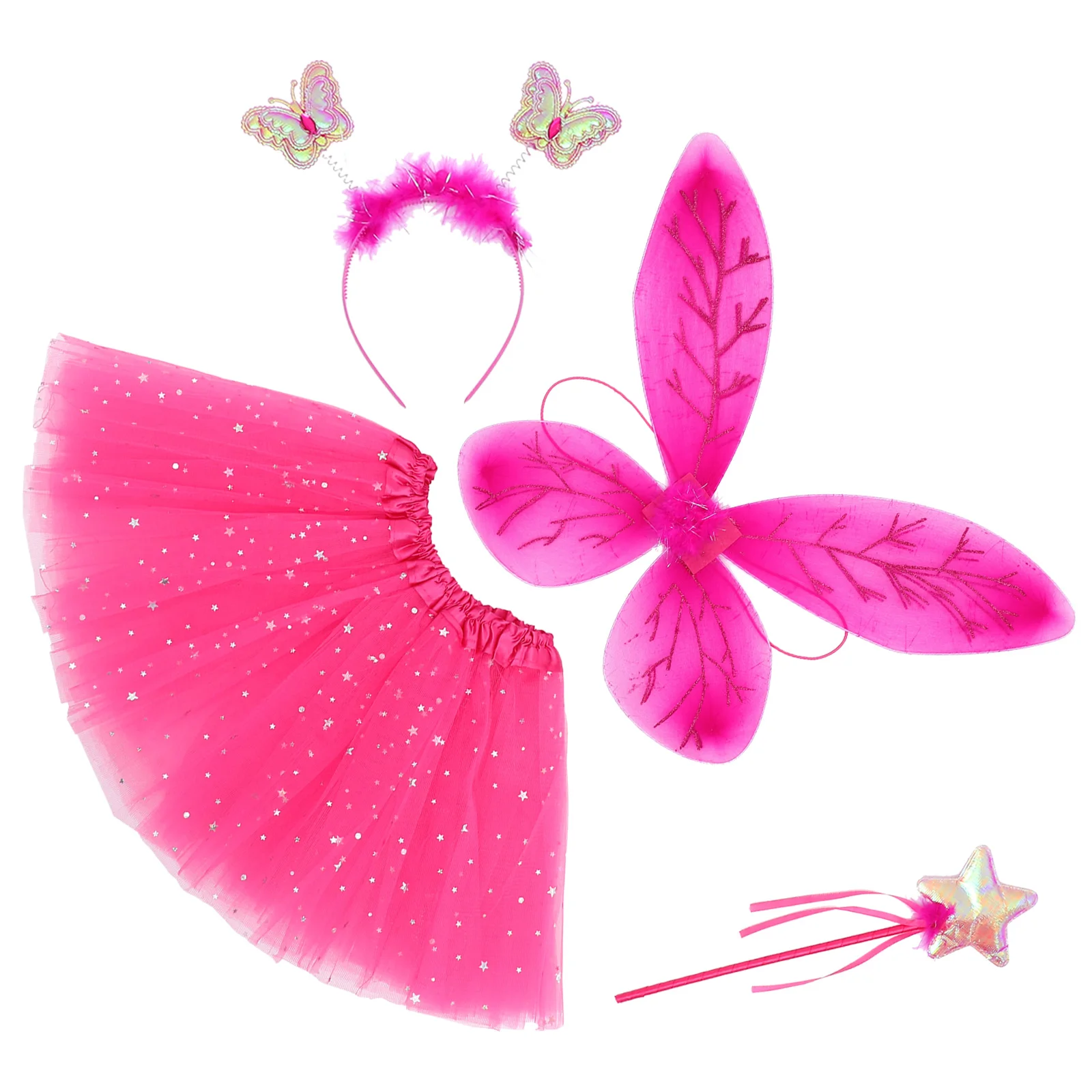 

Butterfly Wings Set Dress up Skirts Outfit Girls Adjustable Strap Bright Colors Fairy Costume Cosplay Wing Headband
