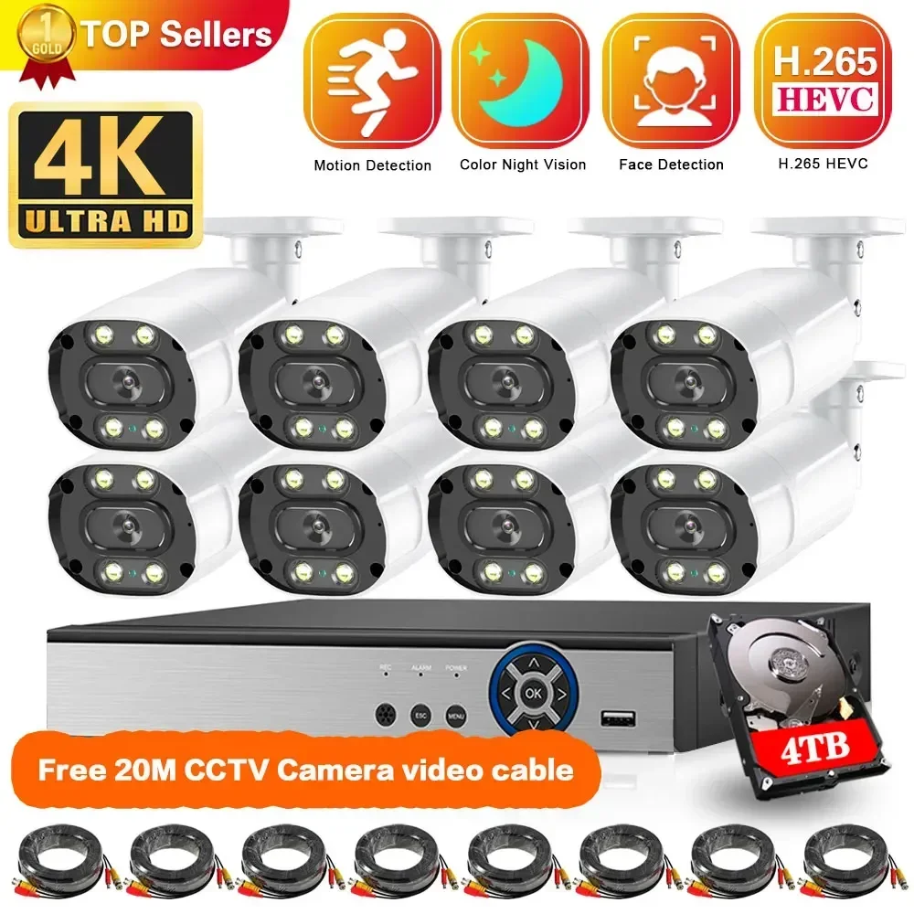 

8CH AHD CCTV Camera Security System Kit 4K DVR NVR Set Face Detction Color Night Vision 8MP Camera Video Surveillance System Kit