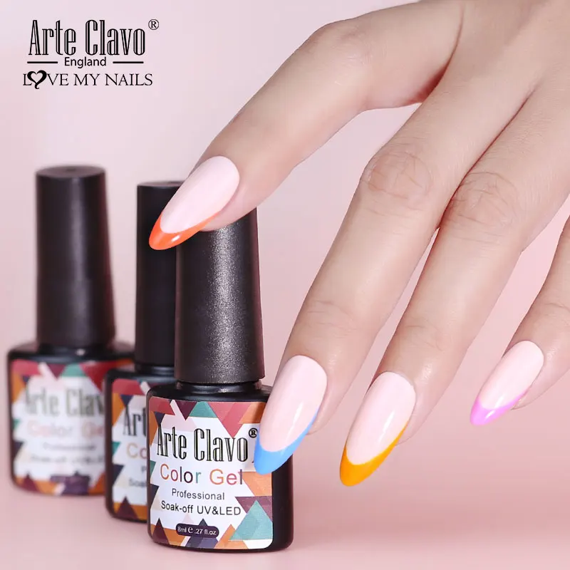 Arte Clavo Glitter Smalto per unghie 8ml Nuovo 139 colori Vernice per nail art Top Base Coat Gel semipermanente Lampada UV LED Design per unghie