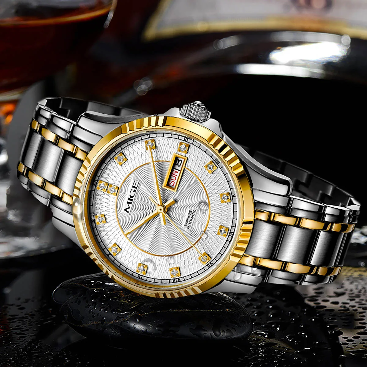 

MIGE Original Miyota Couple Watch Waterproof Automatic Mechanical Watch Lover Classic Calendar Diamond Sapphire His or Her Gift