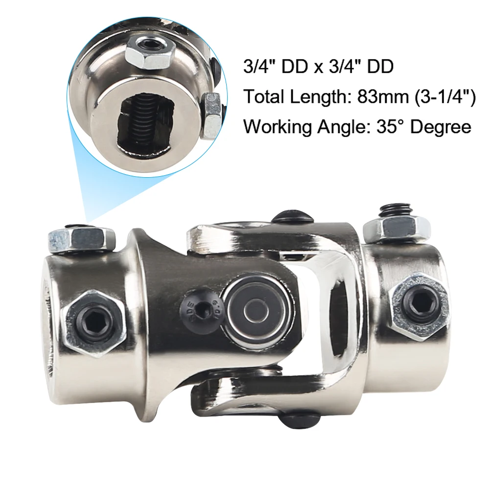 Double D Shaft Joint Single Steering Shaft Universal Joint Silver 3/4\