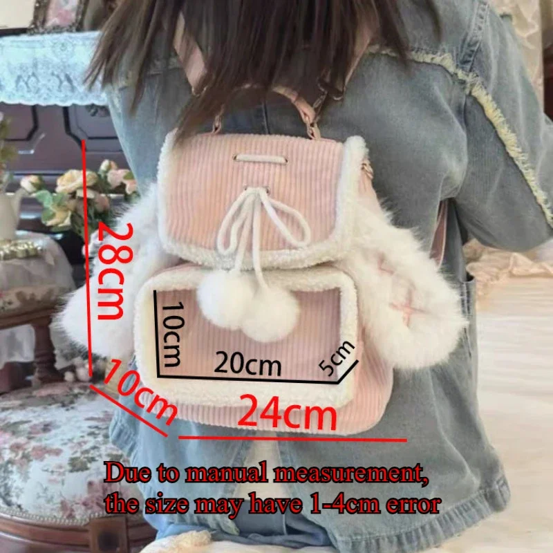 Xiuya Zaini piccoli rosa per donna Orecchie di coniglio Carino velluto a coste Lolita Jk Ita Borsa trasparente Peluche Kawaii Borse estetiche femminili