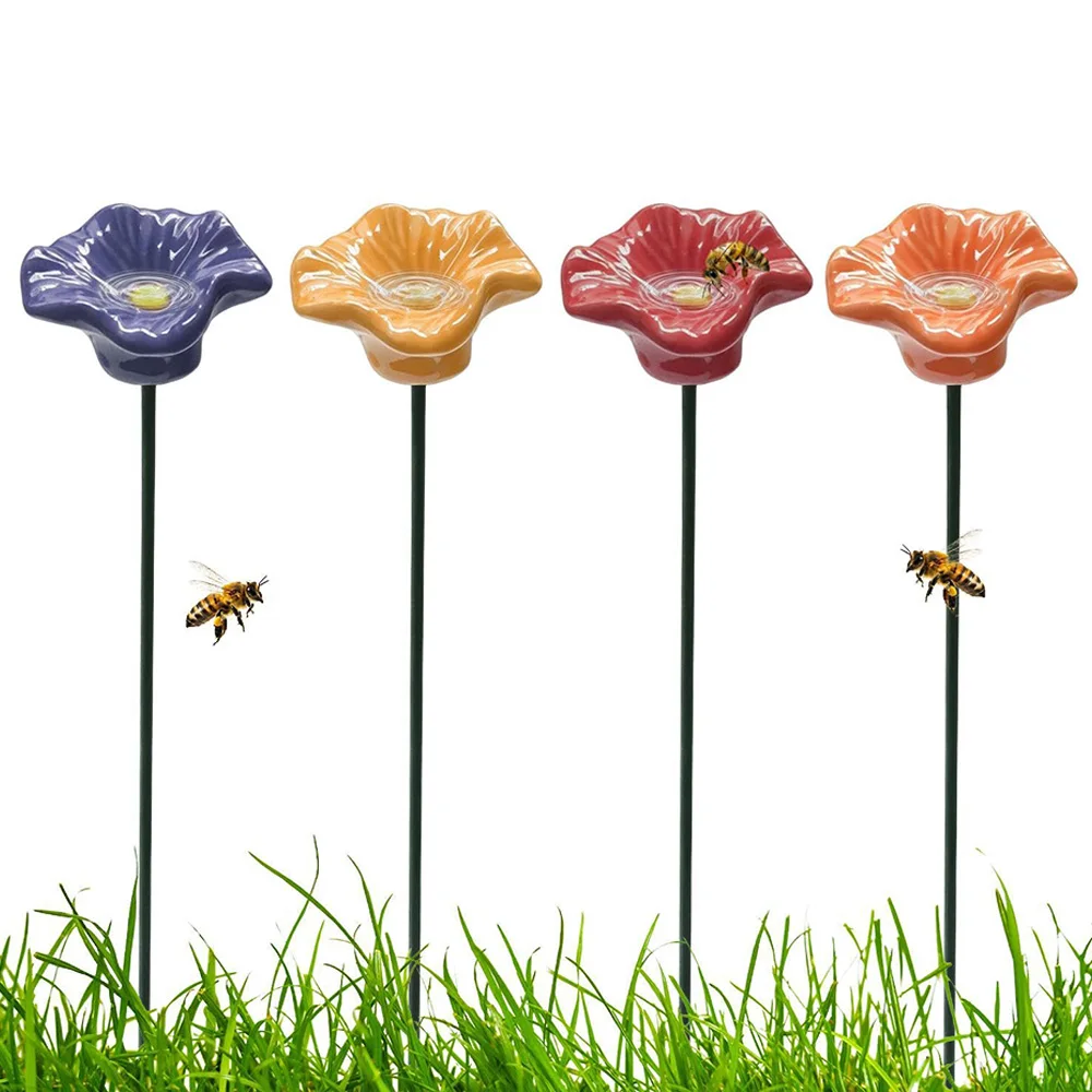 Watering Station Bird Bath Stand Household Creative Portable Bee Water Feeder Resin Flower Drinking Fountain Holder Bee
