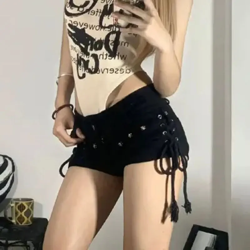 Sexy American Retro Y2k Denim Shorts Women's Summer Creativity Lace-up Bandage Design Streetwear Girls Skinny Hot Pants