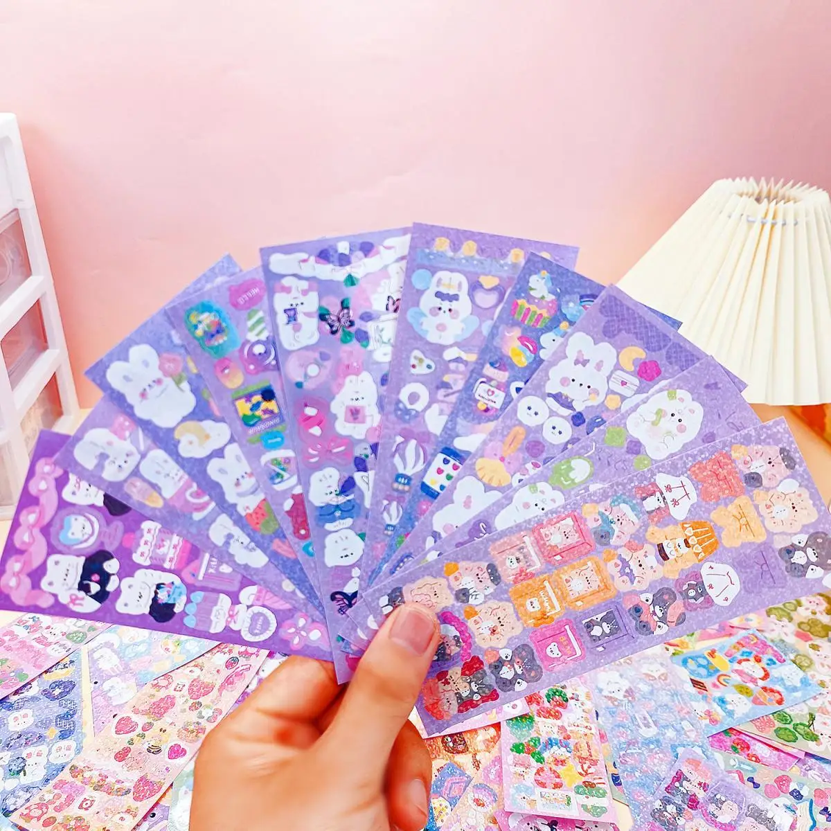 100 PCS KPOP Cuties Holo Sticker Pack - Shiny Cute Cartoon Themes - For Journaling Toploader Deco Seal with Kawaii Korean Style