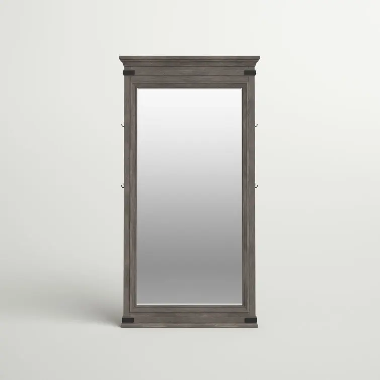 

Floor Mirror Hanging or Leaning Against Wall Wood Frame Brushed Steel 37" Wide Floor Mirror