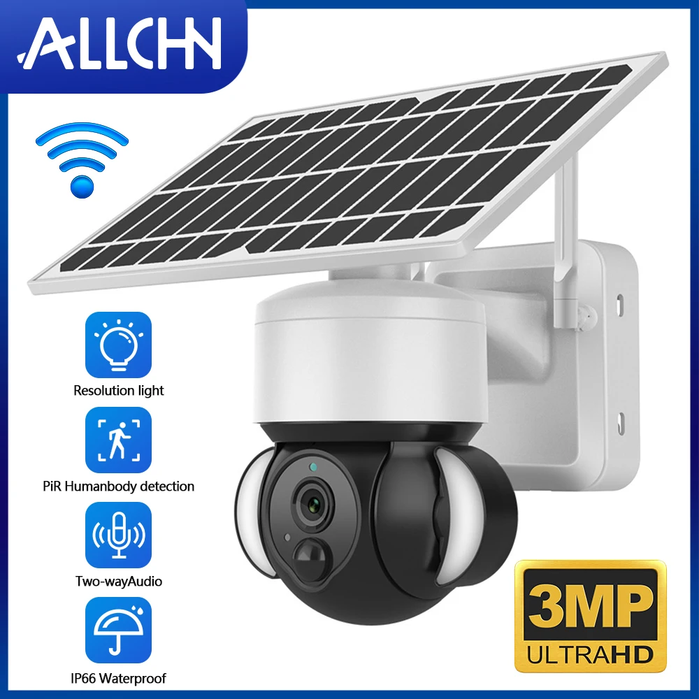 

ALLCHN 3MP HD Outdoor WIFI Network Solar Camera with Solar Panel Home Security Protection Tracking Alarm Camera Monitoring