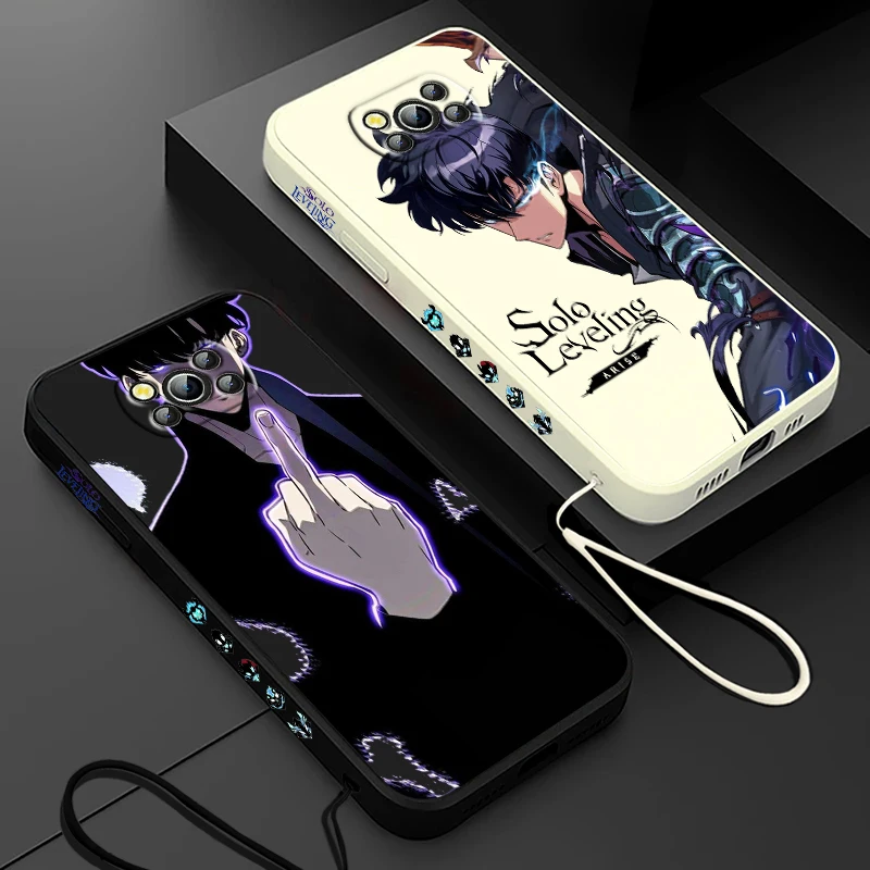 Solo Leveling Anime For Xiaomi Poco Cover For X4 X3 F4 NFC M6 M5 M4 M3 GT S Pro 4G 5G Liquid Left Rope Phone Case