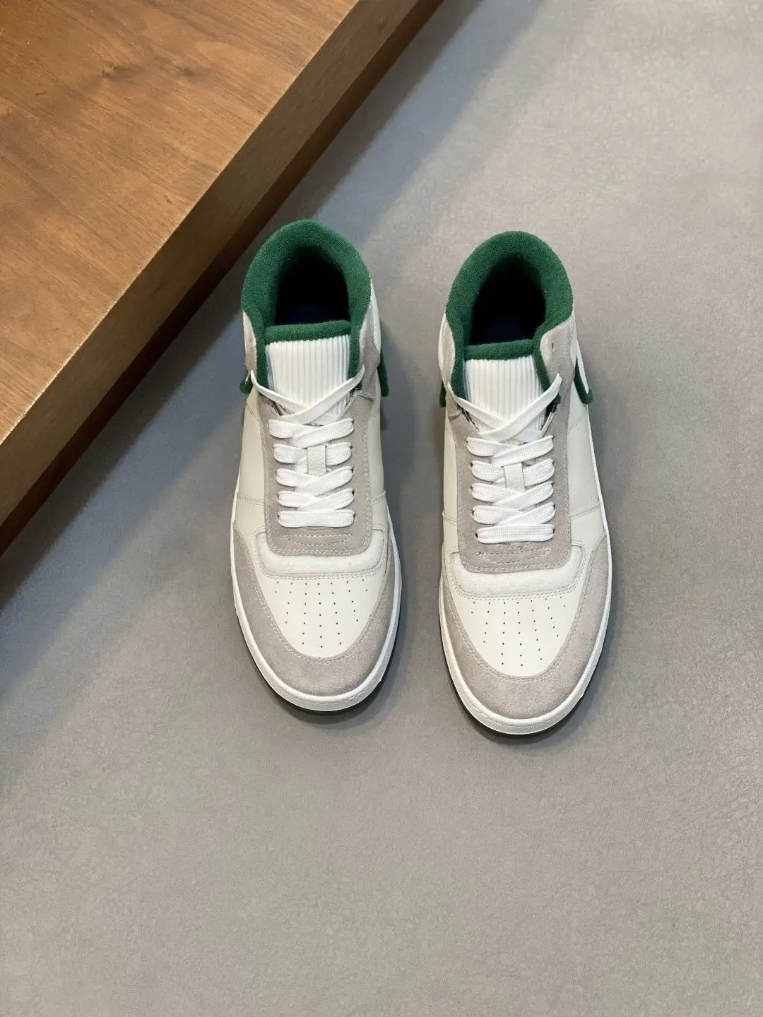 Unisex Off White Grey Green Color Block High Top Sneakers Suede Leather Patchwork Perforated Breathable Flat Street Skate Footwear for Men Women