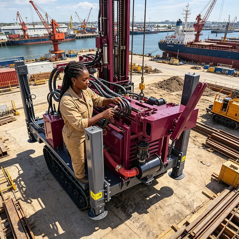 Geothermal Water Well Drilling Rig 400m Deep Crawler Mounted Borehole Machine With High Pressure Air Compressor