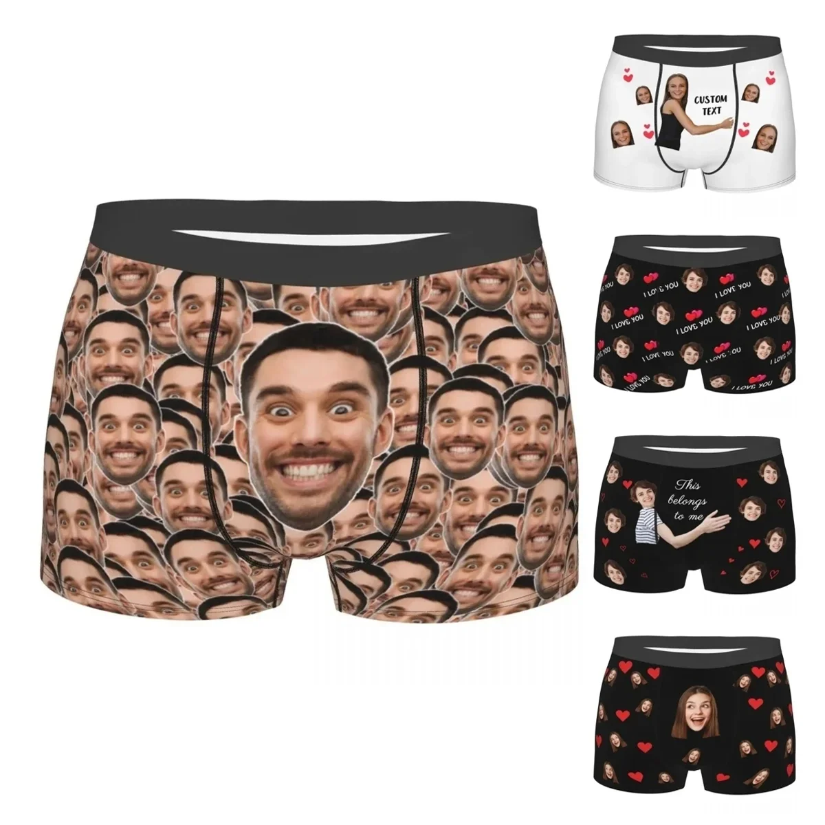 

Personalized Face Photo Underwear Custom Heart Boxer Briefs Custom Men Valentine's Day Gift For Husband Anniversary Gift for Dad