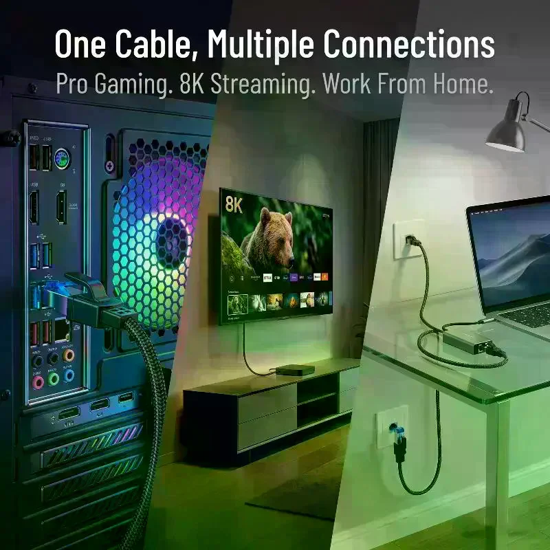 CAT8 Ethernet Cable 40Gbps 2000MHz High Speed RJ45 Gaming Flat & Round For Internet Router Smart TV Server Patch Cord Cat8