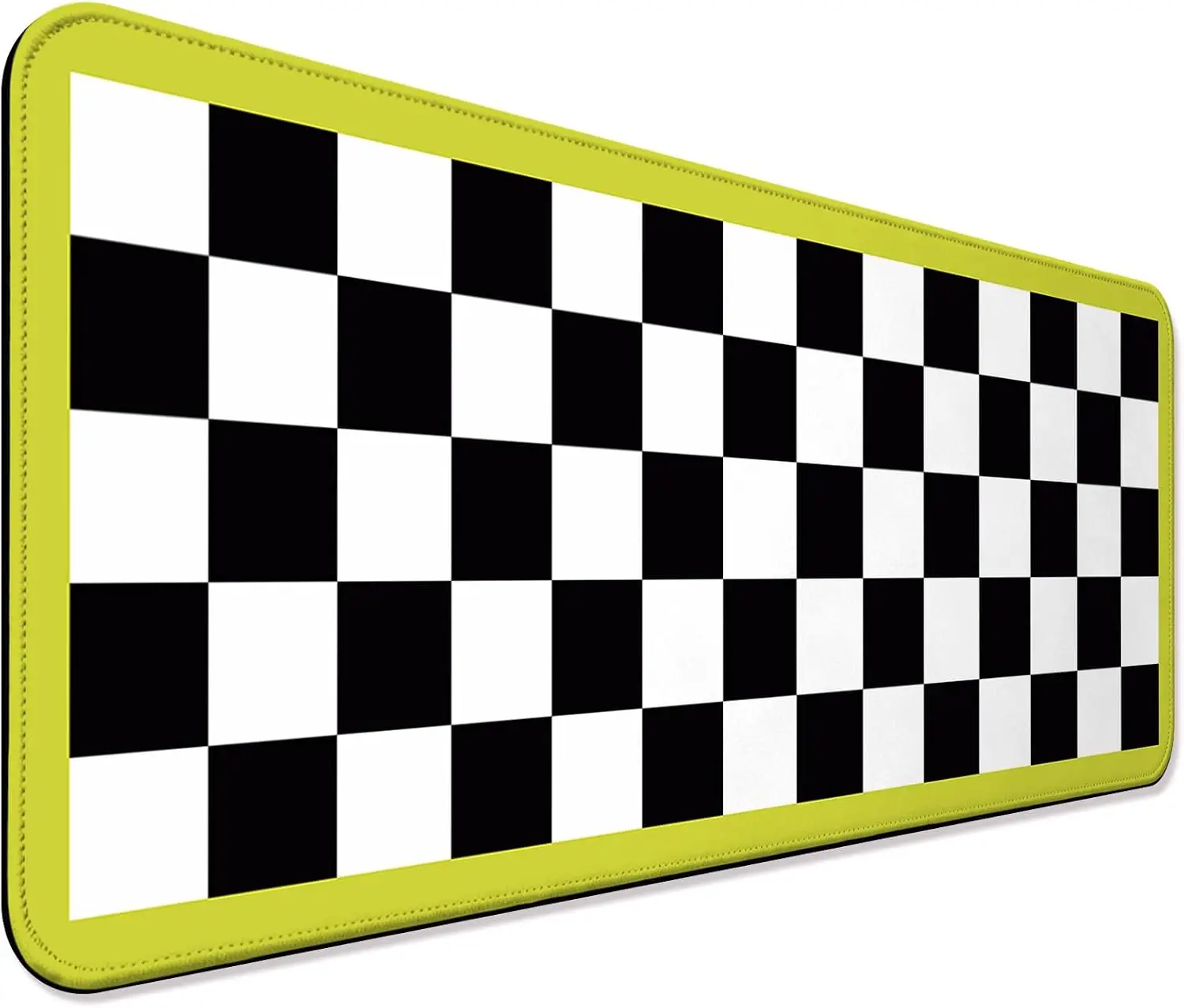 Retro Checkered Gaming Mouse Pad, Black White Check Print Decorated With Lime Green Frame, Non‑Slip Smooth Edge Mat Home Gaming