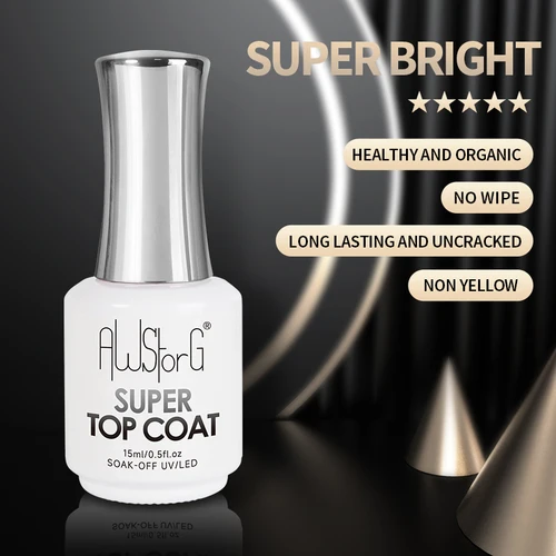 Imagen 2 del producto AWStorG 15ML Super Top Coat función Gel sin toallita mate Gel superior transparente remojo UV LED NailArt manicura Gel barniz imprimación