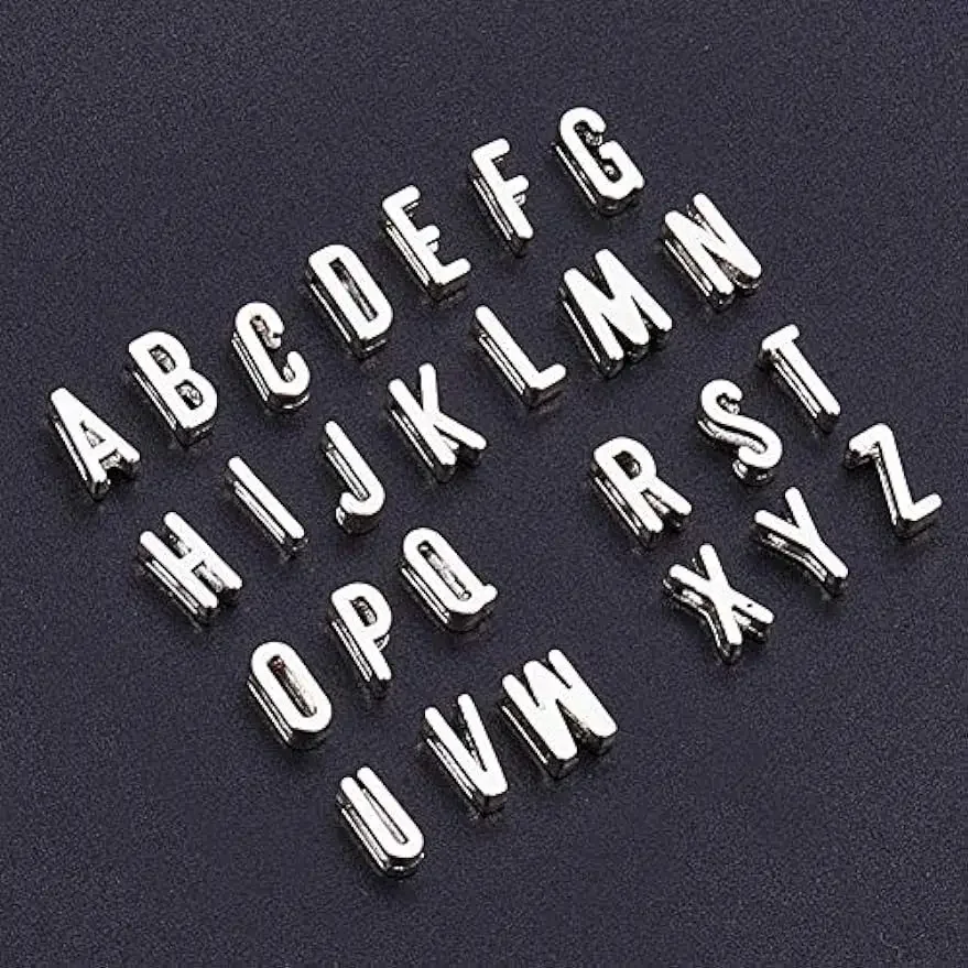 130pcs Alphabet A-Z Slide Charms lettere in lega tibetana Slide Beads Charms per fai da te braccialetto piatto braccialetti creazione di gioielli