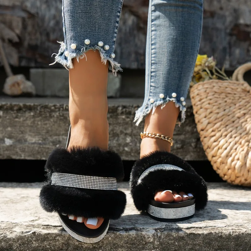 Mulheres verão novo estilo moda dedo do pé redondo fundo grosso antiderrapante chinelos caminhada ao ar livre confortável peludo designer sandals36-43