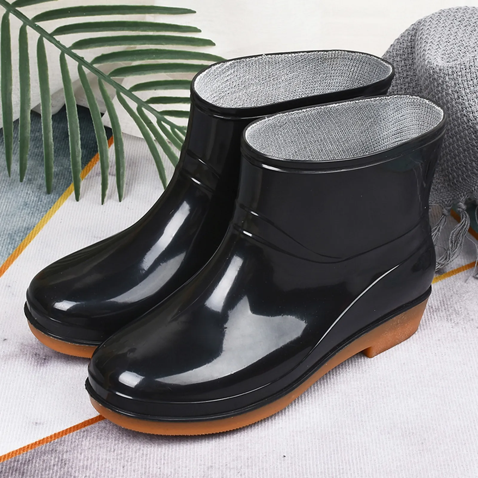 New Rain Boots Women Work Garden Galoshes Waterproof Rubber Boot Non-slip Rain Shoes Lightweight Soft Sole Comfortable Middle