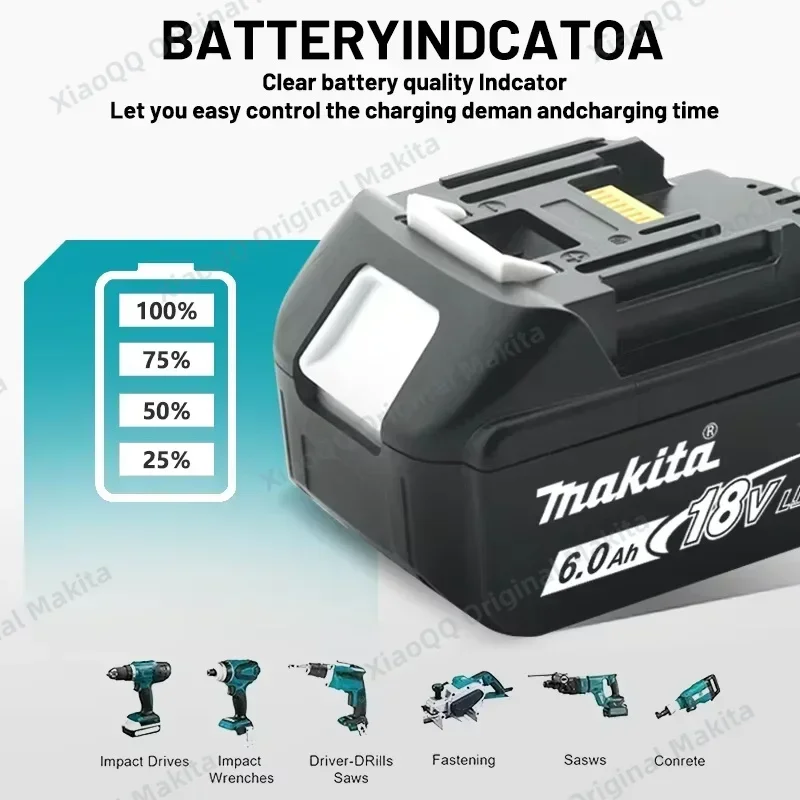 Original 18650 Makita 18V 6000mAh Battery ,suitable For Makita DGA404 DTD173 DUB186Z DHW180 Drill，Wrench,screwdriver battery