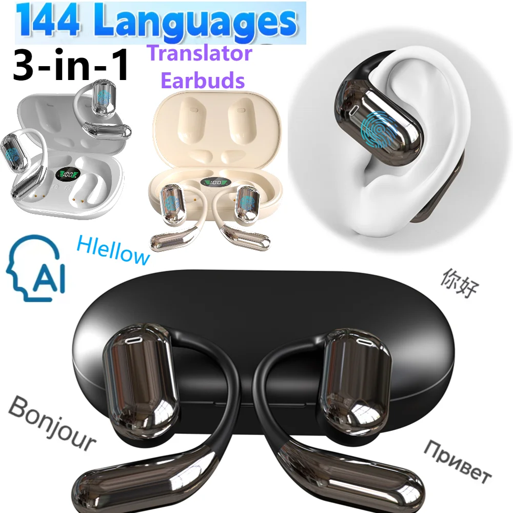 Wireless BT Translation Earbuds 3-in-1 Real Time Language Translator Earbuds Noise Cancelling Translator Support 140 Languages