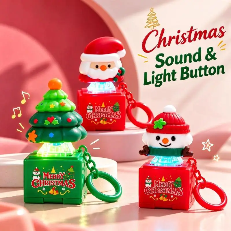 Light Up Santa Claus Stress Relief Keychain Voice Function Christmas Key Ring for Bag Pendant Xmas Party Small Gift