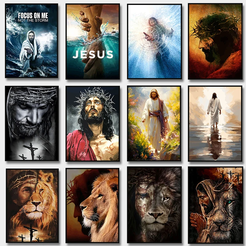 Jesus Lion Christian Hand of God Canvas Painting  Religious Posters and Prints Wall Art Lamb of God Pictures Room Home Decor