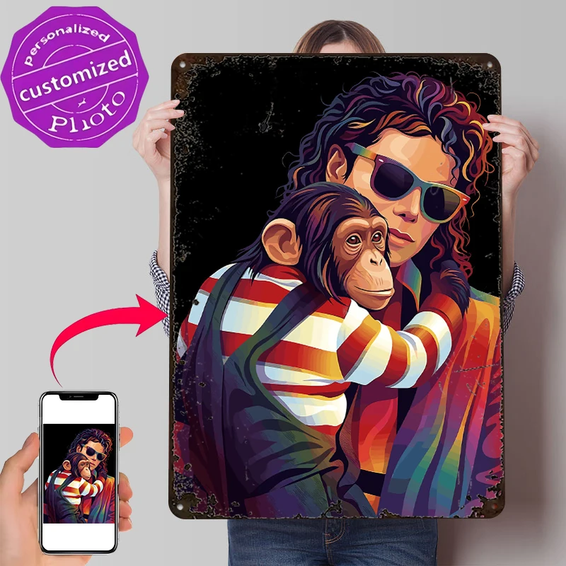 

Michael Jackson and Bubbles Pop Art Poster Vintage Metal Signs Wall Art Retro Tin Plaque for Room Ornaments Decoration Aesthetic