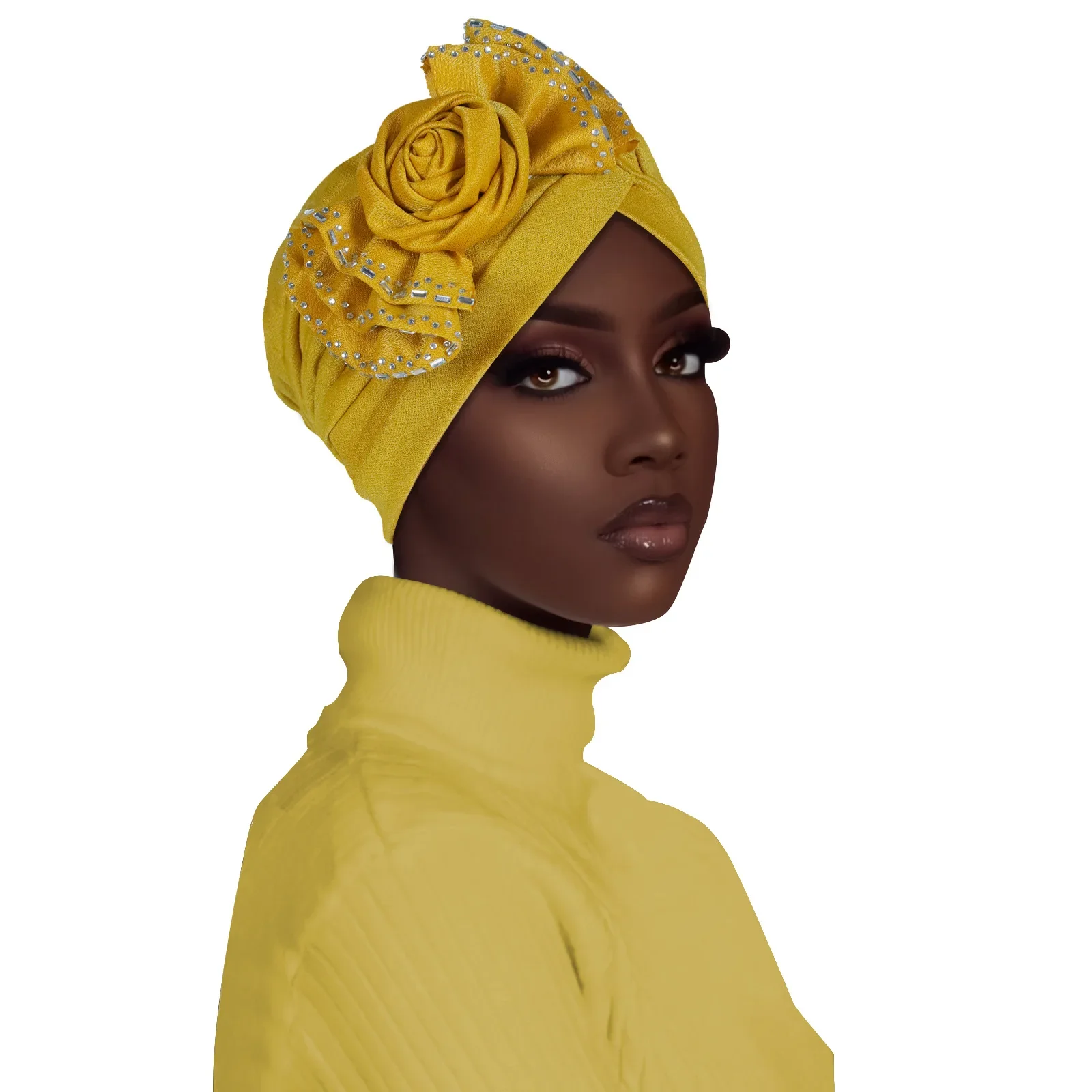 المرأة المسلمة الماس زهرة عمامة مطوي قبعة بونيه بيني الكيماوي قبعة الحجاب الأفريقي فقدان الشعر رئيس التفاف Turbante Mujer