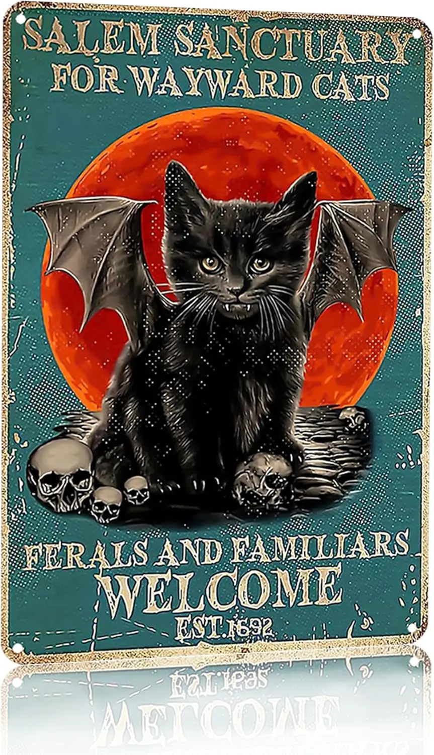 Halloween Decor Gifts Vintage Black Cat Tin Sign Sanctuary For Wayward Cats Poster for Home Wall Art Decoration   (3034)