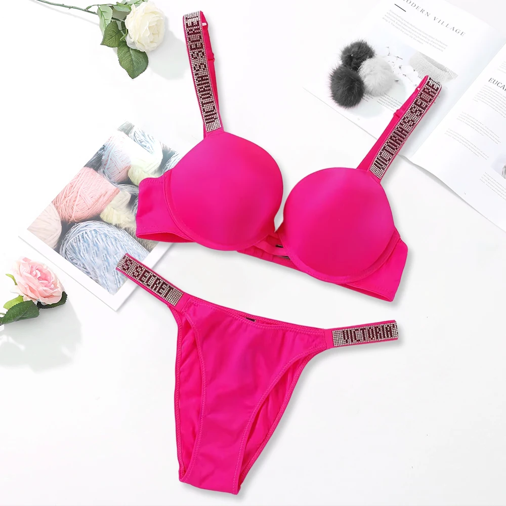 Victoria's Secret damesmode-lingerieset, sexy ademend, zacht, veelzijdig shapewear, sexy lingerie bh en slipje set, push-up