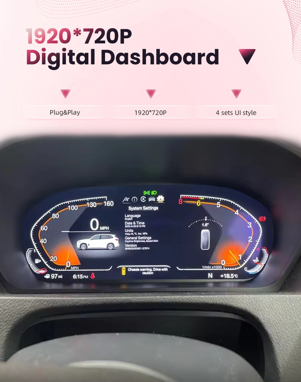 BONROAD 12,3 Zoll 1920*720P Auto-Armaturenbrett-Tachometer LCD-Anzeige für BMW F10 F11 F12 F18 Digitales Kombiinstrument – Detail 1