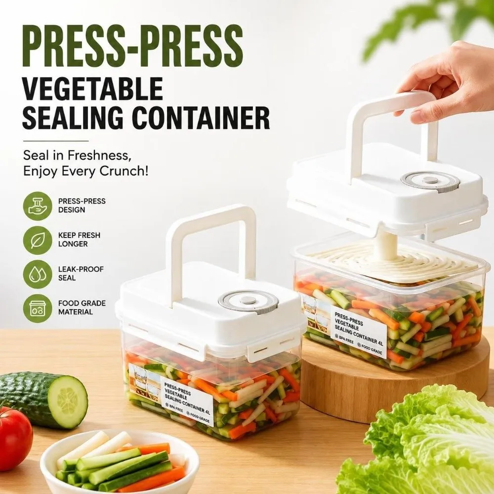 Kitchen Accessories Leakproof Pickle Jar with Press Plate 4L Food Grade Kimchi Jar Press Type Viewable Pickle Container Picnic