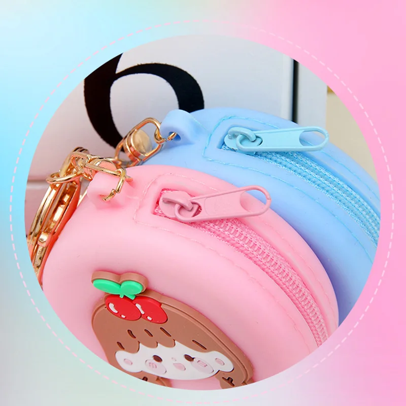 New Women Silicone Coin Purse Cartoon Animal Round Shape Coin Wallet Headset Bag Purse Wallet Pouch Bag Kids Gift Keychain