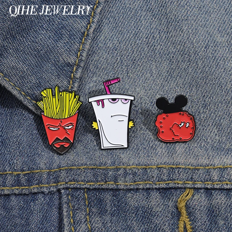 Comedy Anime Drink Cup Enamel Pin Creative Funny French Fries Metal Brooches Lapel Backpack Badge Cute Jewelry Gift for Friends