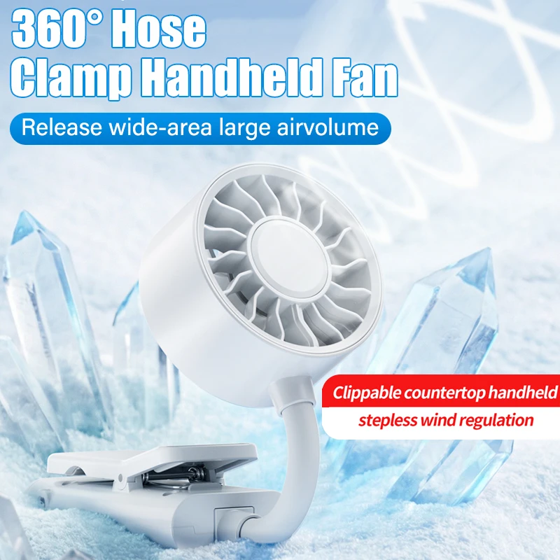 Portable Clip Fan with Soft 360° Flexible Hose Cooling Device Rechargeable Adjustable Speed Perfect for Picnics Beach Offices