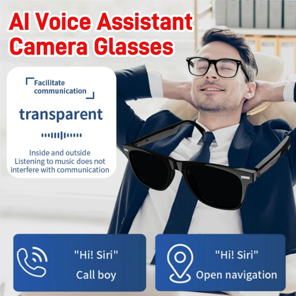 Camera Glasses Remote Shooting Outdoor Sport Glasses with Camera Open Ear Sound Mic Speakers Wearable Eyeglass for Women Men