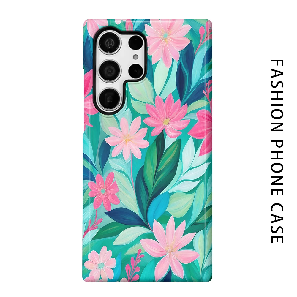 Pink Floral Phone Case for For Samsung Galaxy S26 S25 S24 S23 S20 FE A56 A36 Ultra Glossy HD Hard Cover Film Shell