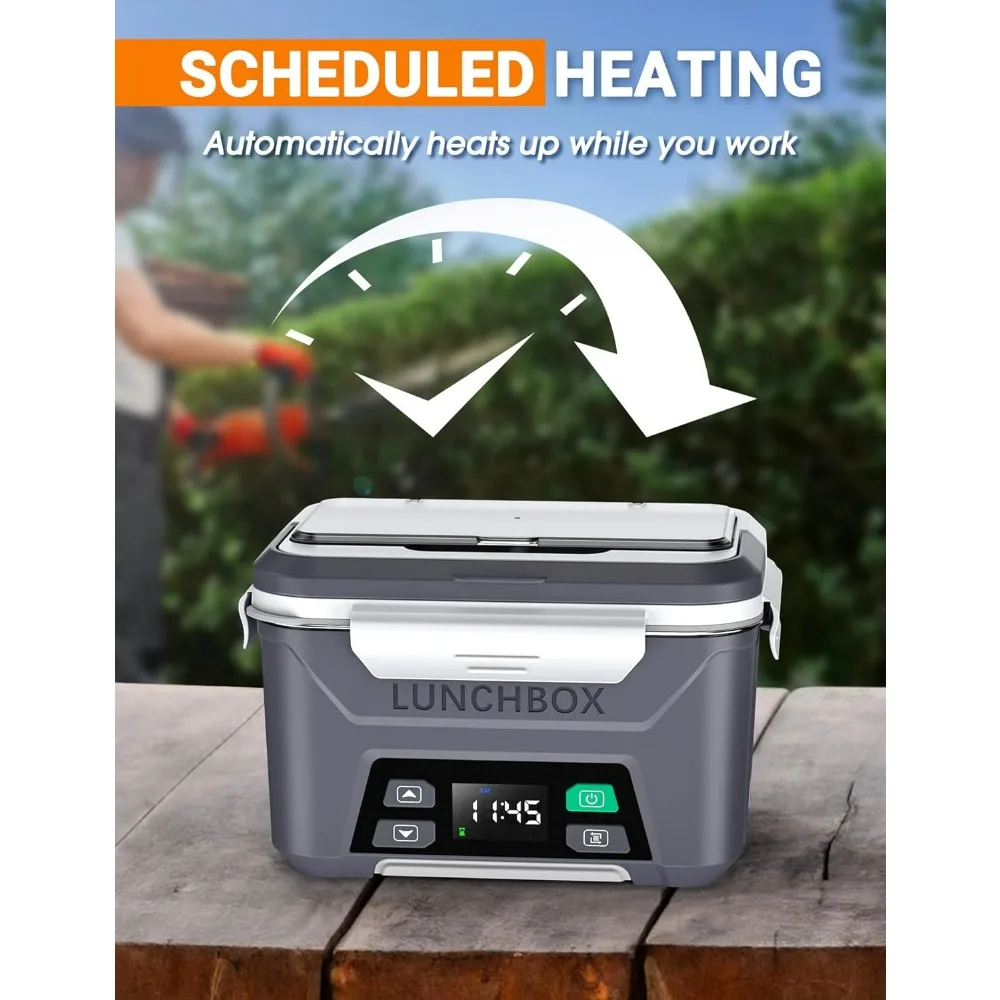 صندوق غداء كهربائي محمول للرجال - سعة 1.3 لتر، مقصورتين مع فواصل قابلة للإزالة