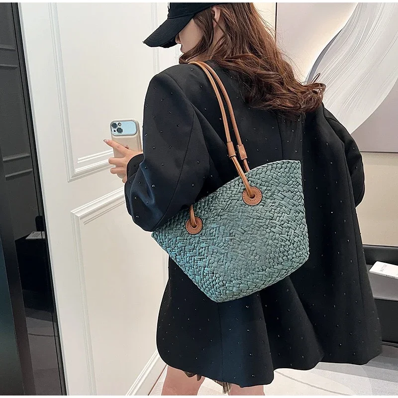 Neue Schulter Tasche Handgemachte Stroh Gewebt Große Kapazität Marke Hochwertige Korb Tasche Sommer Strand Urlaub Mode Handtasche Forwomen – Detail 37