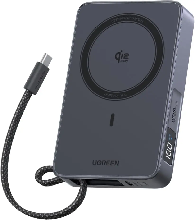 

10,000mAh Qi2 25W Magnetic Power Bank, Fast Wireless Charging, Built-in USB-C Cable 30W, for iPhone 17/16/15/14/13/12