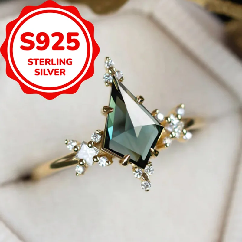 

925 sterling silver temperament luxury hollow simple synthetic zircon prismatic ring everyday Joker geometric ring