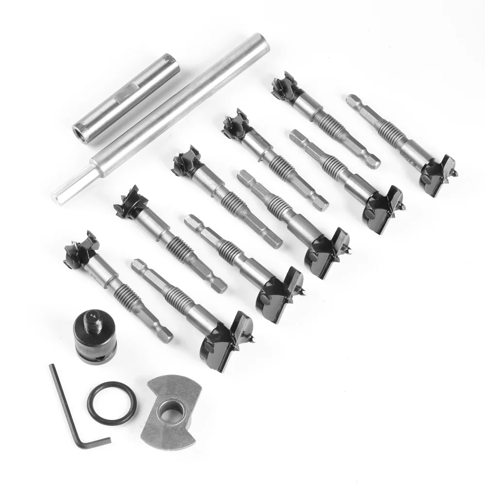 10pcs/set Woodworking Hole Saw Hinge Boring Drill Bit Lengthened Shank High Carbon Steel Cutter for Wood Composite Board