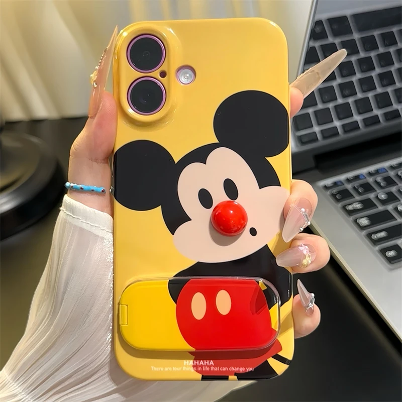 Funda de teléfono con estampado de ratón y gato de cara grande fucsia para iPhone 16 15 14 13 12 11 Pro Max XR XS Max 7 8