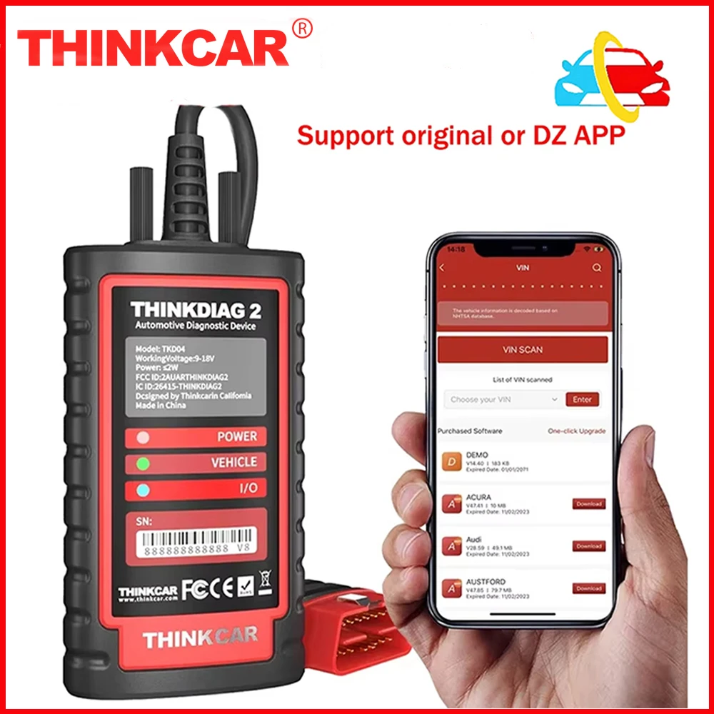 THINKCAR THINKDIAG2 Thinkdiag 2 1 year Software for iOS & Android OBD2 Diagnostic Tool Active Test ECU Coding for DZ