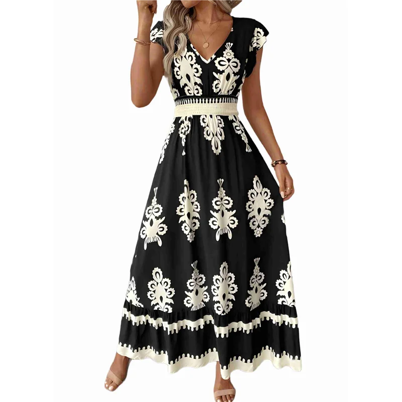 【Decorazione per feste】 Abiti estivi da donna 2025 Abito casual con maniche a volant Prendisole Abiti da spiaggia Boho